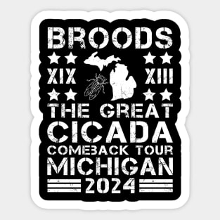 Great Cicada Comeback Tour Michigan 2024 Cicada broods XIII and XIX in Michigan Sticker